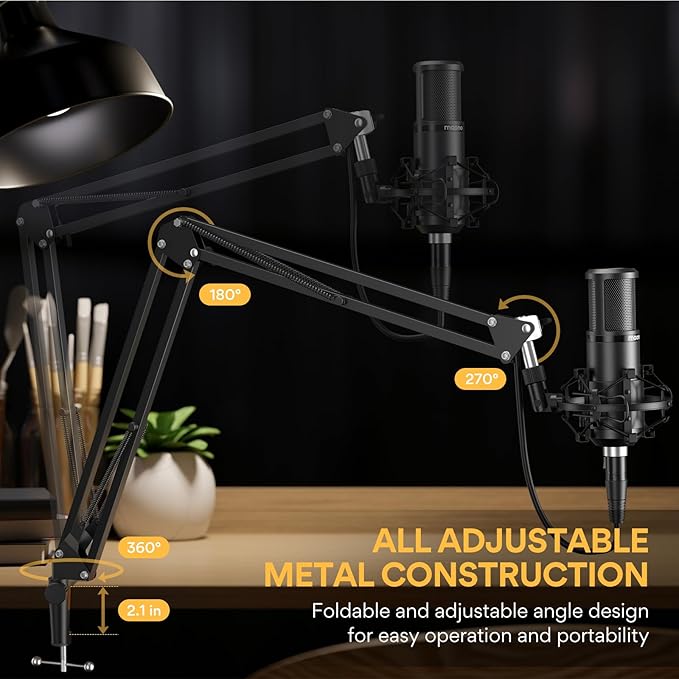 MAONO XLR Condenser Microphone, Professional Cardioid Studio Mic with Boom Arm, Pop Filter, Compatible with Audio Interface and Mixer for Streaming, Podcasting, Vocal Recording, Music, PM320S