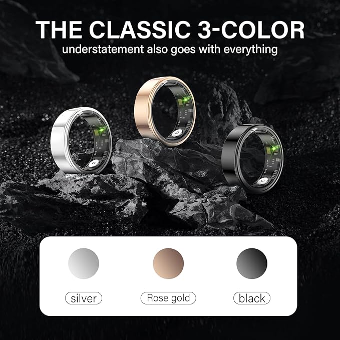 Smart Ring with Sleep Monitoring, Step Counting, Heart Rate, Blood Oxygen, Blood Pressure for iPhone and Android, No Subscription Fee, IP68 Waterproof Health Tracker (Silver, 10)