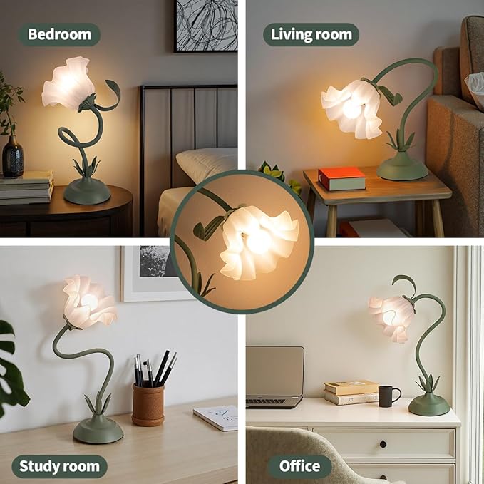 Flower Table Lamp for Bedroom, 3 Colors Flower Reading Light with E26 Bulb, Cute Lily Desk Lamp Bedside Lamps for Nightstands Home Decor, Adjustable Flexible DIY Floral Lamps for Living Room Office