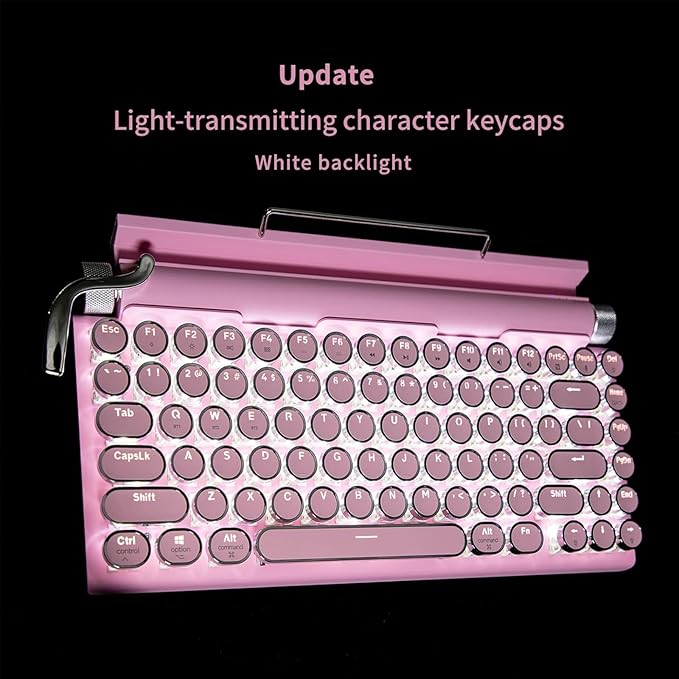 Adventurers Typewriter-Style Retro Mechanical Keyboard LED Backlight 83 Keys Bluetooth 5.0 Blue Axis,Compatible with iOS/Android/Windows/Vista/Linux/Mac Office/Gaming, 12.3x6.6x1.6in (Pink)