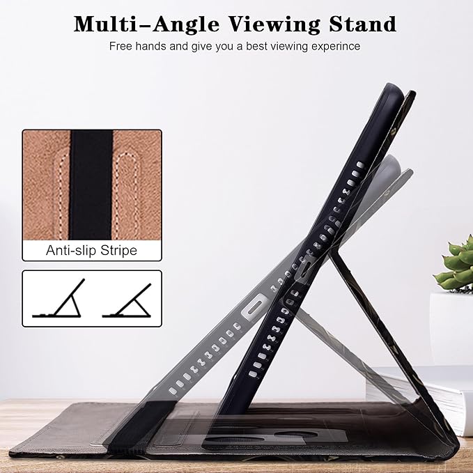 Case for iPad (A16) 11th Generation 11 Inch (2025), iPad 10th Generation 10.9 Inch (2022), Multi-Angle Viewing PU Leather Case with Elastic Band, Pencil Holder & Card Slots-Blue Flower