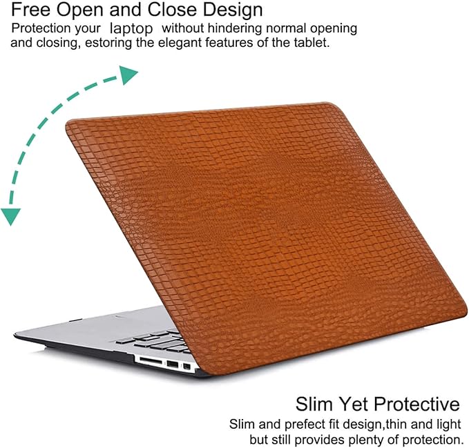 DTangLsm for Crocodile MacBook Air 15 inch Case 2026 2025-2023 M5 M4 M3 M2 A3448 A3241 A3114 A2941, Alligator Skin Textured PU Leather Hard Shell Cover for MacBook Air M5 15" Case+Keyboard Cover,Brown