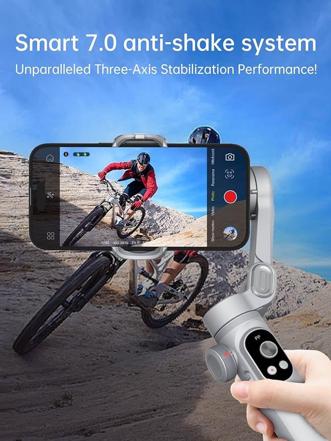 AOCHUAN Gimbal Stabilizer for Smartphone, 3-Axis Portable iPhone Gimbal w/OLED Display for iPhone/Andriod, Phone Gimbal with Face/Object Tracking for Tiktok YouTube Vlog-Smart X Pro Gray