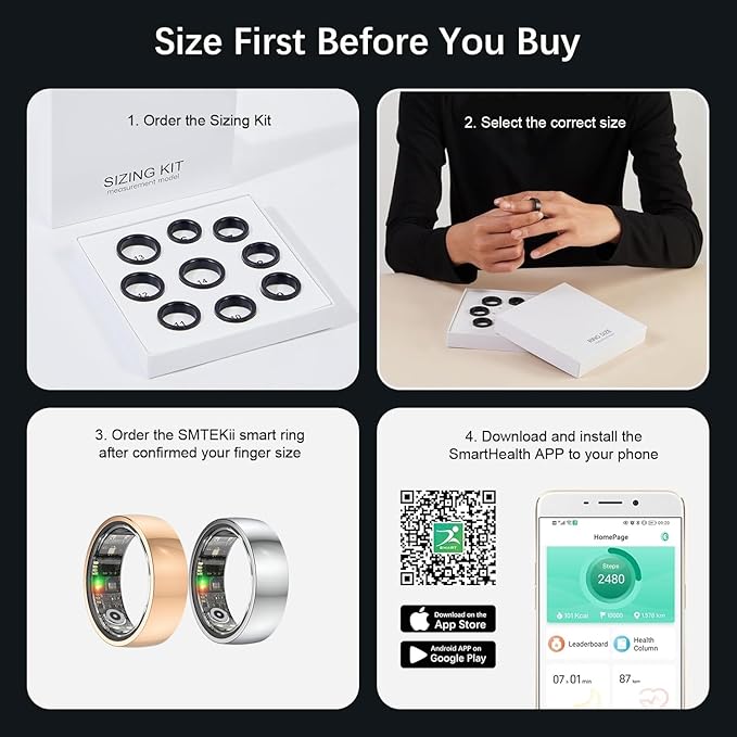 Smart Ring with Real-time Pressure & Heart Rate Monitoring, Fitness Tracker with Sleep Analysis, IP68 Waterproof, Rechargeable Health Ring for Men Women, No App Subscription (Rose Gold, #9)