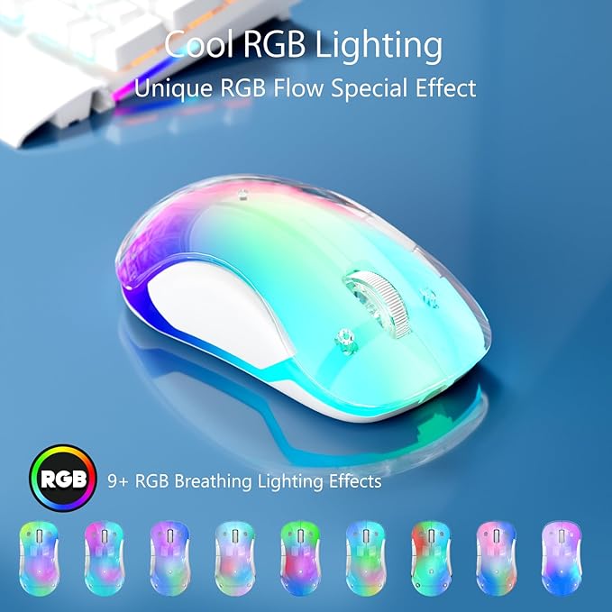 memzuoix 2.4G Wireless Mouse with Customizable Cover & 9-Color LED - Rechargeable Ergonomic, 1400 DPI, 5 Buttons, USB Receiver for PC/Mac - Blue