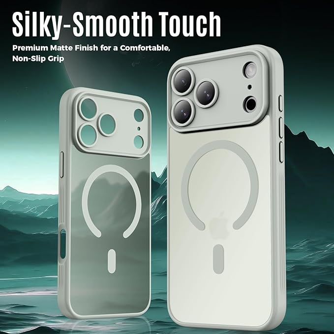 Symcele Designed for iPhone 17 Pro Case, Compatible with MagSafe, [Camera Protection] [15FT Military Drop Protection] Shockproof Translucent Matte Anti-Slip Phone Case, 6.3", Calke Green