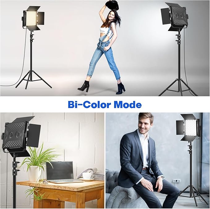 Photography Video Continuous Output Lighting Kit, 2Pack Upgraded Bi-Color LED Video Studio Lights Aluminum Alloy 2500k~8500k with Remote for Camera Photo Recording Filming Stage Shooting