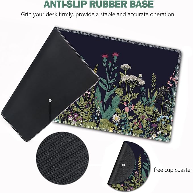 Large Gaming Mouse Pad, AIMSA Extended Mouse Pad with Stitched Edge, XL Keyboard Mouse Mat Non-Slip Rubber Base Desk Pad 31.5x15.7inch for Office Home Game Work -Flowers Plants