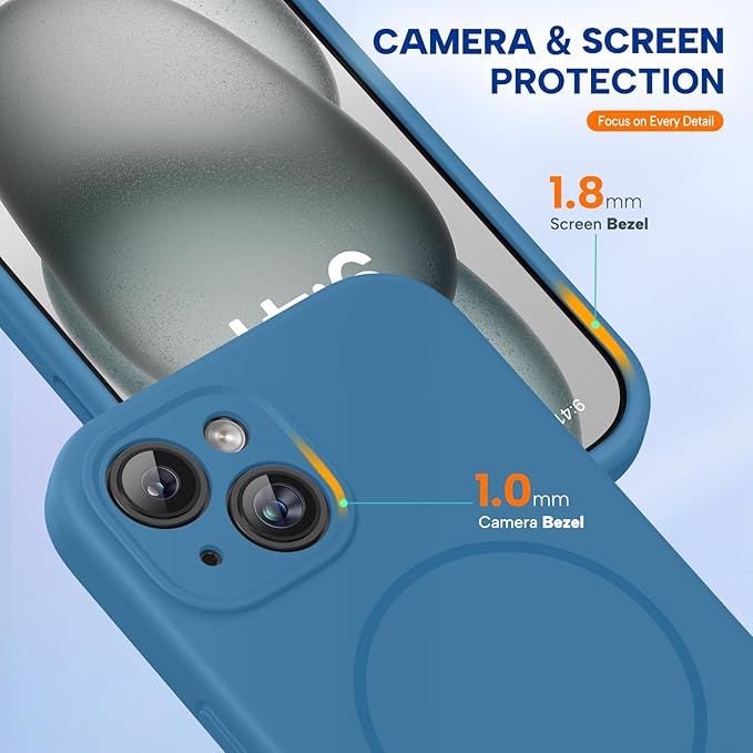 Miracase Magnetic for iPhone 15 Plus Case, [Soft Anti-Scratch Microfiber Lining], Magnetic for MagSafe, Liquid Silicone Shockproof Drop Protection Phone Case for 15 Plus, Capri Blue
