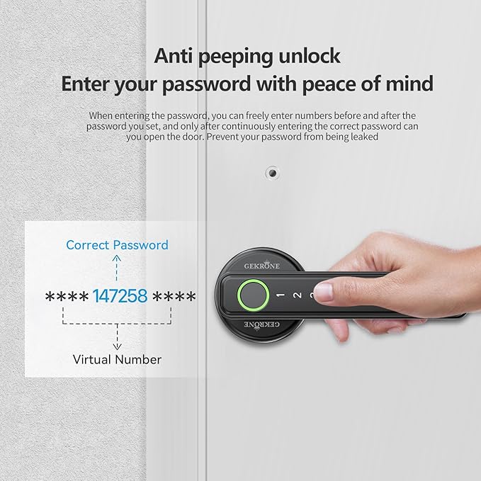 Fingerprint Smart Lever Lock TUYA APP Control Keyless Entry Bluetooth Touchscreen Indoor Handle Biometric Electronic Digital Door Knob with Keypad Suitable for Hotel Office Apartment Bedroom