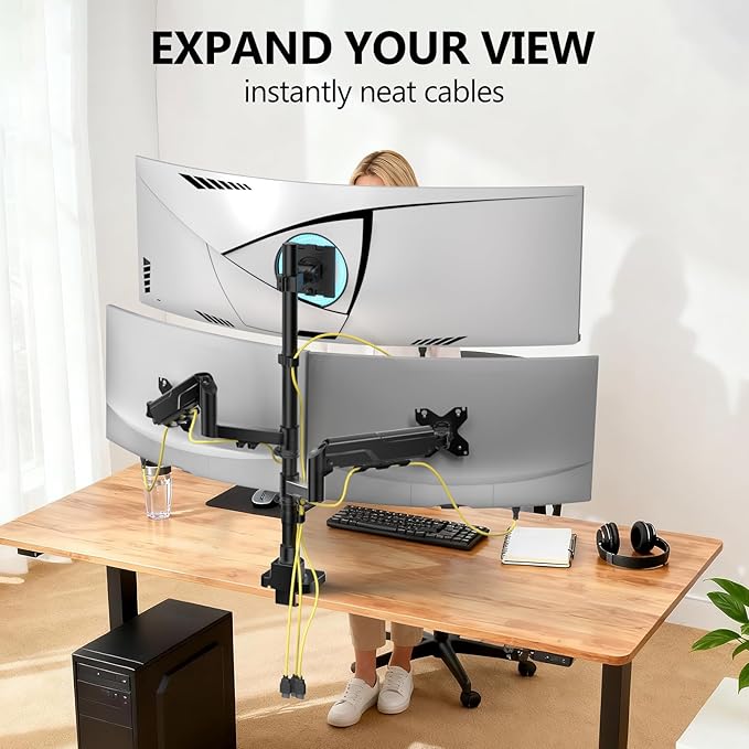 WALI Triple Monitor Mount - Extra Tall 3 Monitor Desk Mount for 13-49 Inch Ultrawide Screens, Up to 44 lbs, Fully Adjustable Heavy Duty Monitor Arm, VESA 75/100 mm (GSDM003-P), Black