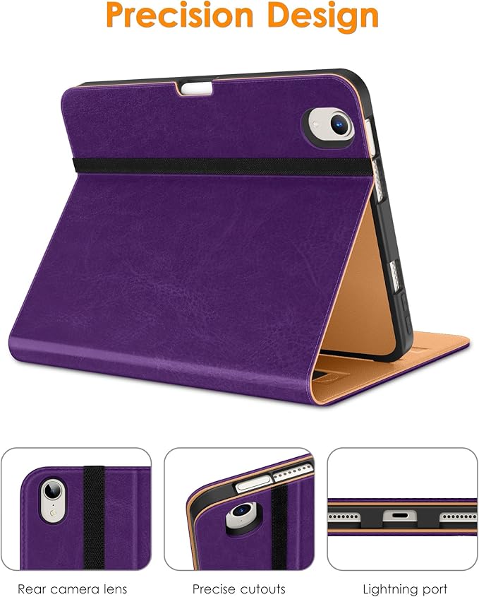 DTTO for iPad mini 7th (A17 Pro) 2024/iPad Mini 6th Generation Case 2021 8.3 Inch, Premium Leather Business Folio Stand Cover for Mini 7/6 with Pencil Holder-Multiple Viewing Angles, Dark Purple