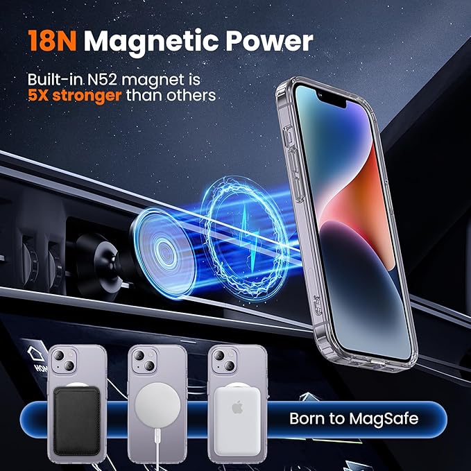 toushion 3 in 1 for iPhone 14 Case Clear with MagSafe, Not Yellowing, Screen Protector*1 Camera Lens Protector*1, Military-Grade Protection for iPhone 14 Phone Case 6.1 inch Clear
