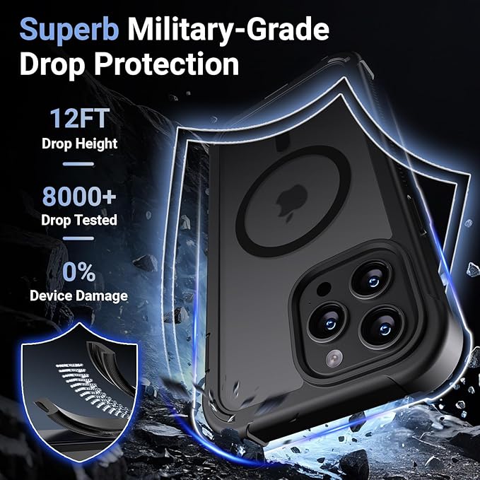 Magnetic for iPhone 13 Pro Max Case,[Screen Protector] [Compatible with MagSafe][Military Grade Drop Protection][Heavy Duty Protection][Shockproof] 2-Layer Durable Bumper Phone Case 6.7"-Black