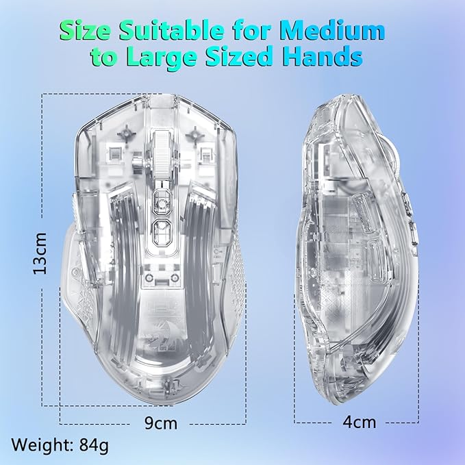 Redragon Wired Gaming Mouse, 24,000 DPI, 7 Programmable Button, 2 Side Buttons, 8 RGB LED Backlit Mode, Clear Transparent Shell, Light up Gamer Mice, Soft Cable for PC/Mac/Xbox, White