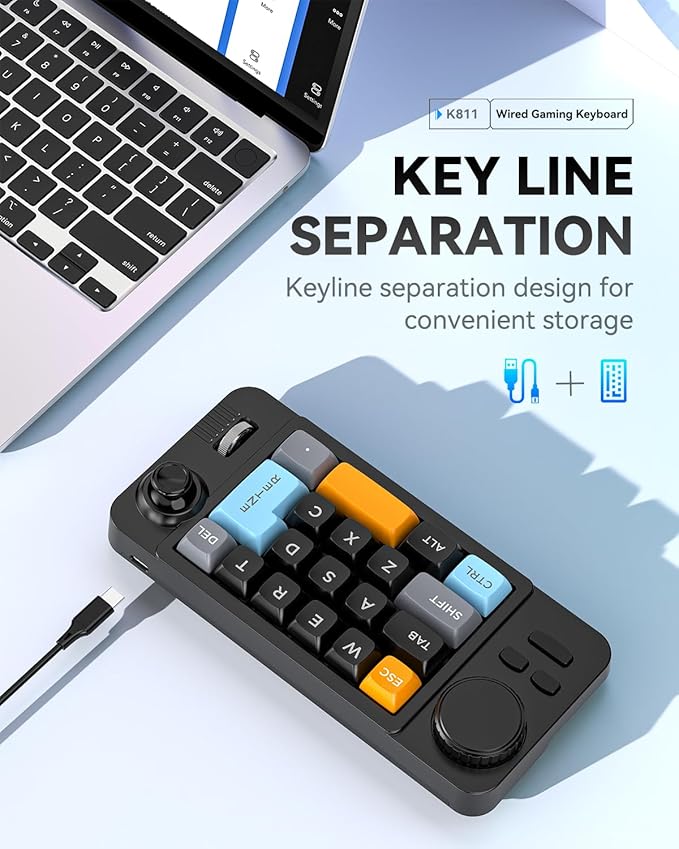 19-Key mini Mechanical Office/Gaming Keypad, Hot-Swappable Keys, Macro Programmable, RGB Backlit, Type-C Wired, With rollers, joystick, and dial for PC/window/Laptop and desktop computer (White)