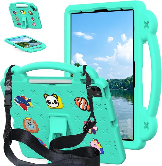 AKABEILA Compatible with Samsung Galaxy Tab S7 FE 12.4(2021)/Tab S7 Plus(2020)/Tab S8 Plus(2022)12.4/Tab S9 Plus(2023)12.4/S9 FE Plus(2023)12.4 Tablet Case, Kids Case with Strap&Pen Tray Mint Green