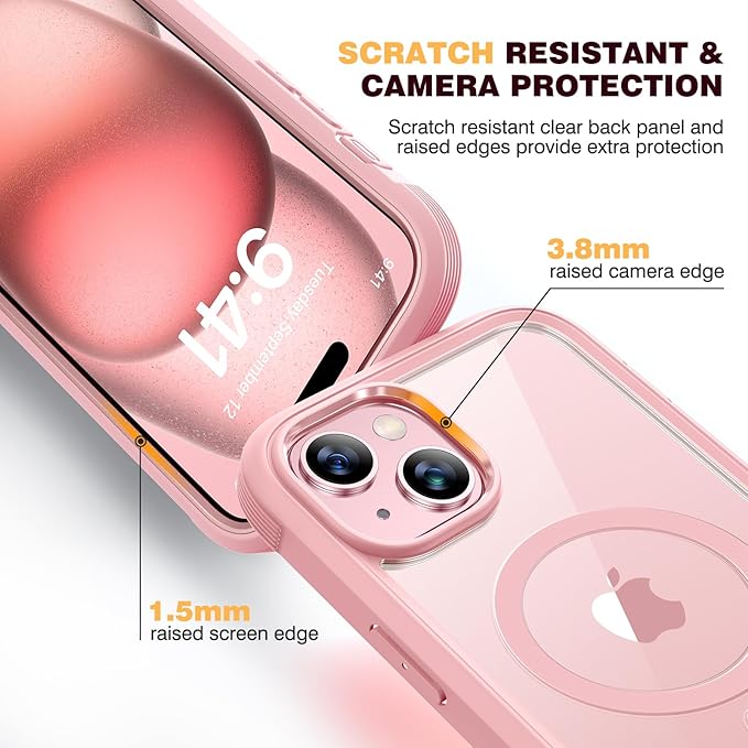 Diaclara Magnetic Designed for iPhone 15 Plus Case, Full Body Rugged Case with Built-in Privacy Touch Sensitive Anti-Scratch Screen Protector, with Camera Lens Protector (Coral Pink)