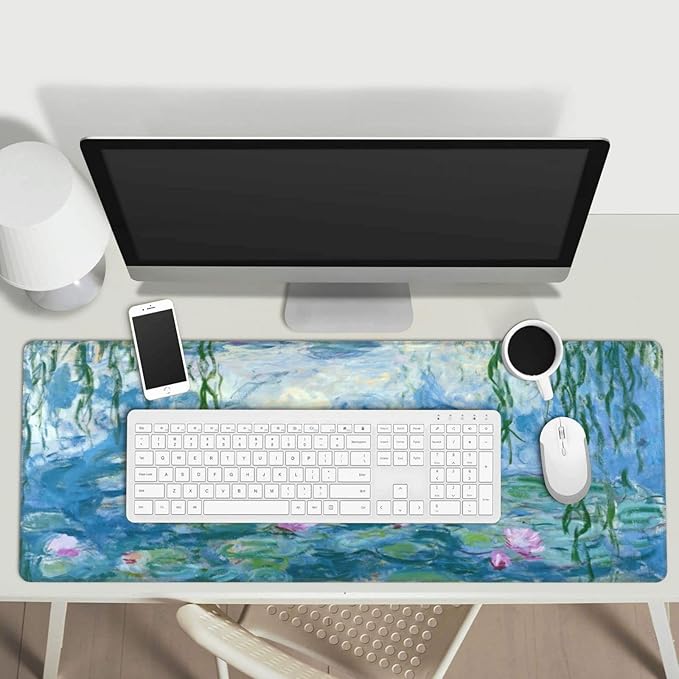 Mouse Pad Stitched Edge XL Large Mousepad 31.5" X 12" Rubber Base Non Slip Desk Mat for Laptop Pc Computer Gaming Monet Water Lilies
