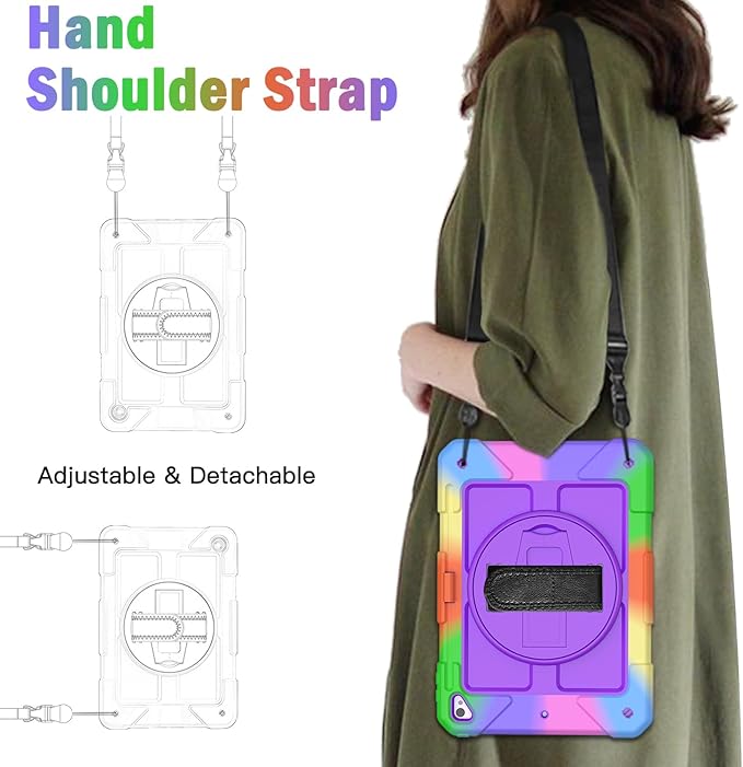 BMOUO Case for iPad 6th/5th Generation Case (9.7 inch, 2018/2017), 360°Rotating Stand, Hand/Shoulder Strap Shockproof iPad 9.7” Case for iPad Air 2, Purple