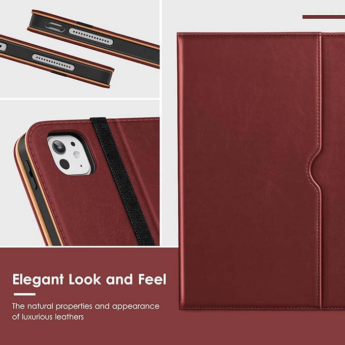 VIKESI Case for iPad Pro 13-inch M5 or M4 Released in 2025 or 2024, Leather Stand Cover with Apple Pencil Holder, Auto Wake/Sleep, Multiple Viewing Angles, Built in Hand Strap & Pocket,Burgundy Red