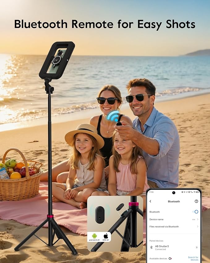Magnetic Ring Light with Stand and Phone Clip, 62" Tripod for iPhone with Light, 6000mAh Phone Tripod with Light for Video Recording, TikTok, YouTube, Vlogging, Selfies, CRI＞95
