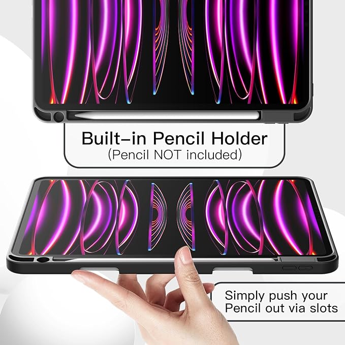 JETech Case for iPad Pro 11 Inch 2022/2021/2020 Model (4th/3rd/2nd Generation), with Pencil Holder, Support 2nd Pencil Charging, Slim Tablet Cover with Soft TPU Back, Auto Wake/Sleep (Black)