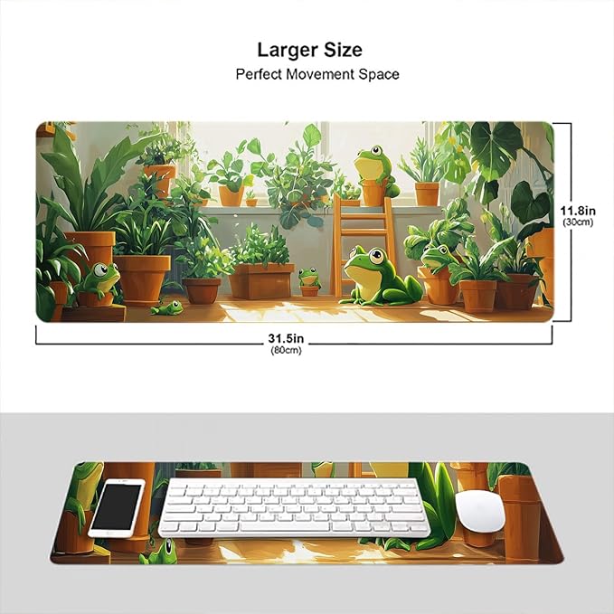 Cute Frog Gaming Mouse Pad Kawaii Green Mousepad XL Large Gaming Mouse Pad Laptop Keyboard Mat Desk Pad 31.5"x11.8" Office Home Decor for Women Girl