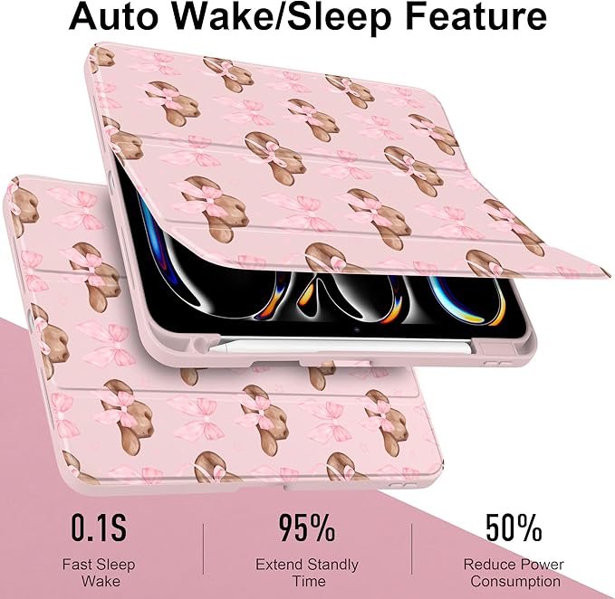 Case for iPad Pro 13 inch (M5) 2025 (M4) 2024 Release with Pencil Holder - Aesthetic Cute Preppy Design Trifold Cover with Soft TPU Bumper Clear Back Auto Sleep/Wake for Girls Women, Hat