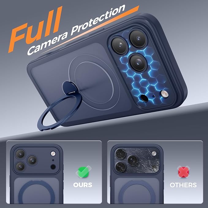 for iPhone 17 Pro Max Case [ 360° Spin Magnetic Stand] [Full Camera Protection] Compatible with Magsafe, 15FT Military-Grade Protection, Translucent Anti-Slip Phone Case 6.9'', Deep Blue