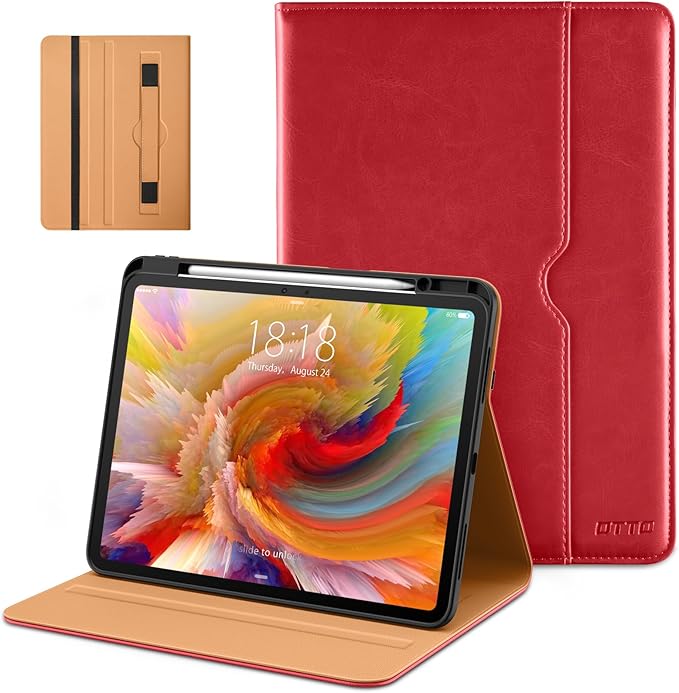 DTTO for iPad Pro 13 inch Case (M5/M4) 2025/2024, Premium Leather Business Folio Stand Cover with Pencil Holder - Auto Wake/Sleep & Multiple Viewing Angles, Built in Hand Strap & Pocket, Red