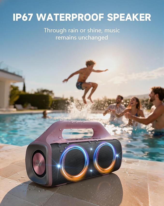 IPX67 Waterproof Bluetooth Speaker:80W(Peak) Loud Outdoor Portable Wireless Party Speakers with LED Lights,20H Playtime,Bluetooth 5.3,Deep Bass & TWS for Pool,Beach