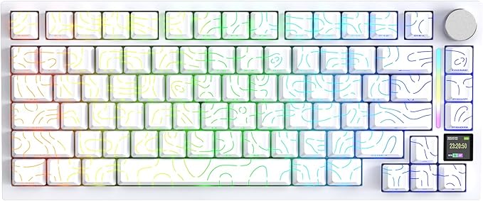 ATTACK SHARK X820 Ultra 75% Wireless Gaming Mechanical Keyboard Hot-Swappable Gasket Mount RGB Backlit BT/2.4G/Wired Custom Keyboard with Smart TFT Display&Knob QMK Driver-White Contour&Gift Switch