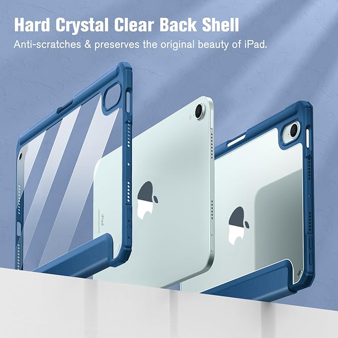Fintie Hybrid Slim Case for iPad Mini 7 (A17 Pro, 7th Generation) 2024 / iPad Mini 6 (6th Gen) 8.3 Inch, [Built-in Pencil Holder] Shockproof Cover Clear Transparent Back Shell, Marine Blue