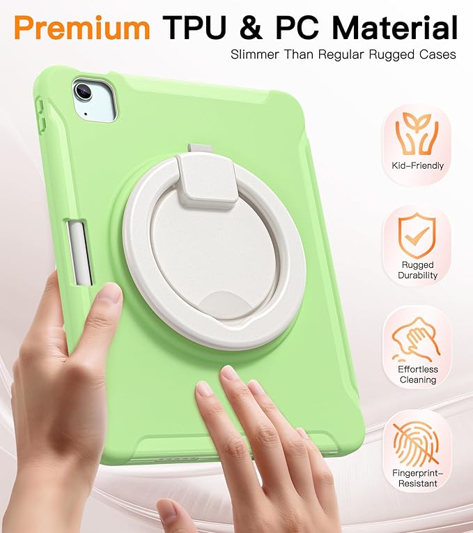 BATYUE Shockproof Case for iPad Air 11" M2/M3/M4, Air 4/5 10.9", iPad Pro 11" 1st-4th Gen 2018-2022 | 360° Multi-Angle Stand (Portrait & Landscape) & Grip, Built-in Pencil Holder, Match Green