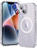 toushion 3 in 1 for iPhone 14 Case Clear with MagSafe, Not Yellowing, Screen Protector*1 Camera Lens Protector*1, Military-Grade Protection for iPhone 14 Phone Case 6.1 inch Clear Glitter