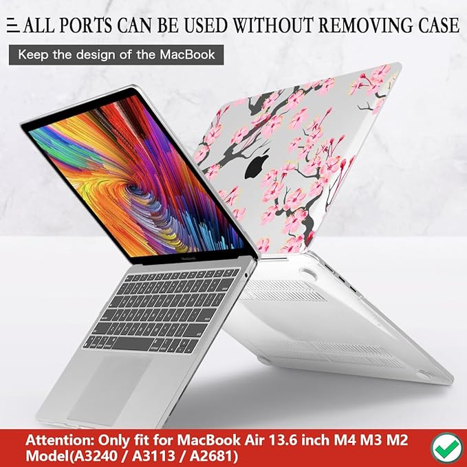 CISSOOK Compatible with MacBook Air 13.6 Inch Case A2681 A3113 A3240 A3449 2022-2026 Release, Hard Shell Case with Keyboard Cover for MacBook Air 13.6 M2 M3 M4 M5 - Cherry Blossoms