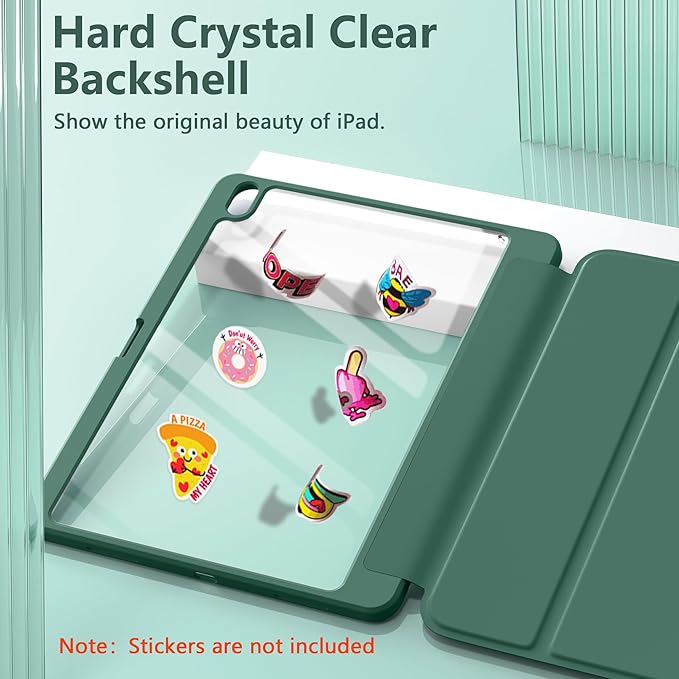 Wenlaty for iPad Air 13 Inch Case M4/M3/M2 (2026/2025/2024) with Pencil Holder, Slim Trifold Stand Protective Cover for iPad Air 13 Case with Clear Transparent Back, Auto Wake/Sleep -Pine Green