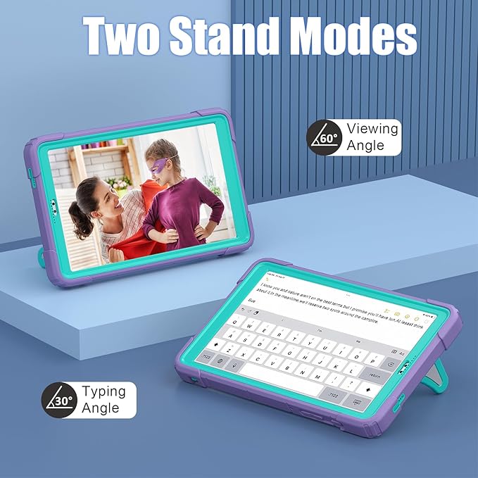 AKABEILA Compatible with Samsung Galaxy Tab A7 Lite 8.7 inch T225/T220(2021) Tablet Case，Lightweight Shockproof Rugged Protective Cover with Kickstand for Kids Children Boys Babies Purple Mint Green
