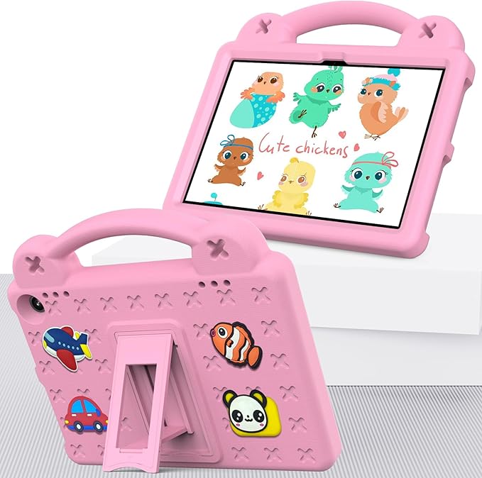 AKABEILA Compatible with Amazon Fire HD 8/HD 8 Plus (2020/2022)/Fire HD 8 2024 Tablet Case, Kids Friendly Universal Lightweight Shockproof Protective Case with Shoulder Strap & Stand Handle Pink