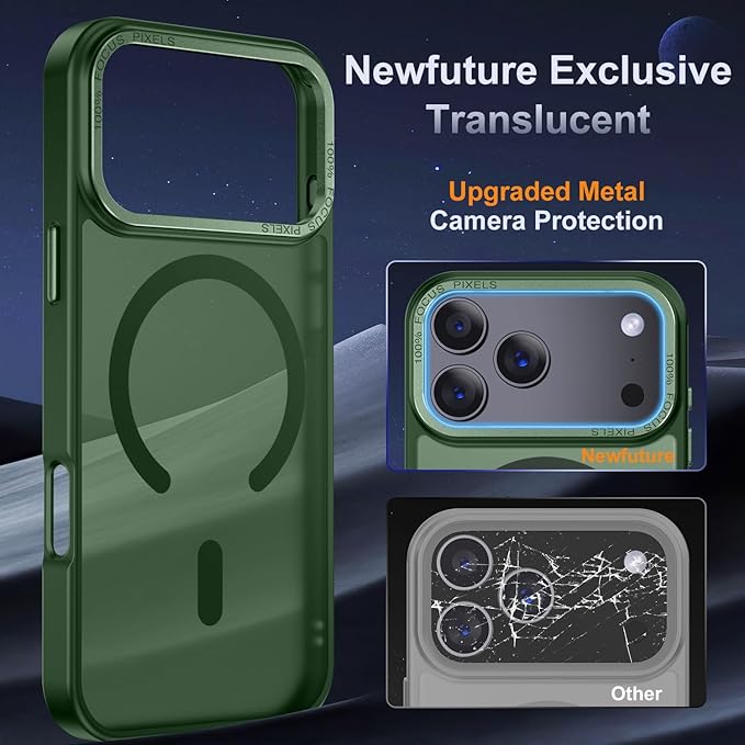 Newfuture Magnetic for iPhone 17 Pro Max Case [Compatible with Magsafe] [Military Grade Drop Protection] Translucent Matte Anti-Scratch Shockproof Protective Phone Cover 6.9 Inch, Dark Green
