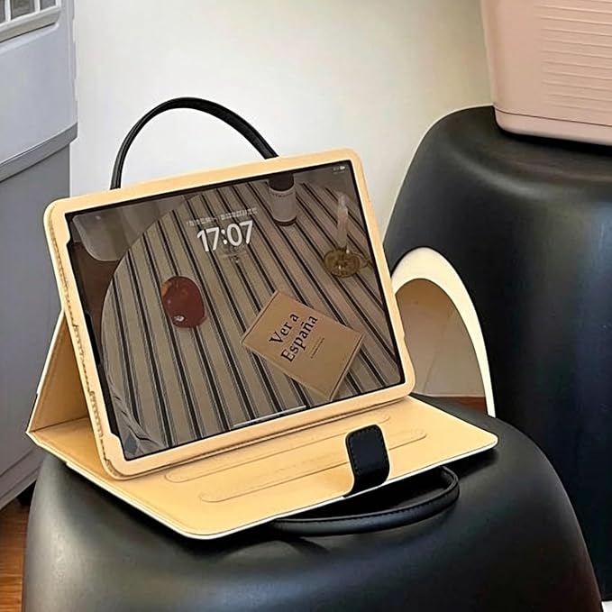 Handbag Case for iPad A16 11" 11th/10th Generation (2025/2022), Techcircle Cute Bowknot Pocket [Magnetic Closure] Wallet Folio Stand Double Handle PU Leather Carrying Case, Auto Sleep/Wake, Black