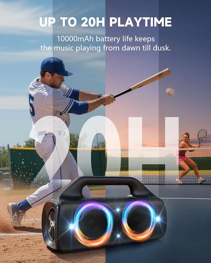 IPX67 Waterproof Bluetooth Speaker:80W(Peak) Loud Outdoor Portable Wireless Party Speakers with LED Lights,20H Playtime,Bluetooth 5.3,Deep Bass & TWS for Pool,Beach