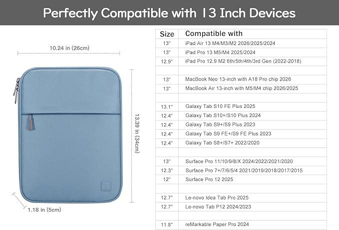 Dadanism 13 Inch Tablet Sleeve Padded Carrying Case for New iPad Air 13" M4/M3 2026/2025, iPad Pro 13" M5/M4 2025/2024, Galaxy Tab S10+/S9 FE+/S9+ 12.4", Remarkable Paper Pro 11.8", Blue