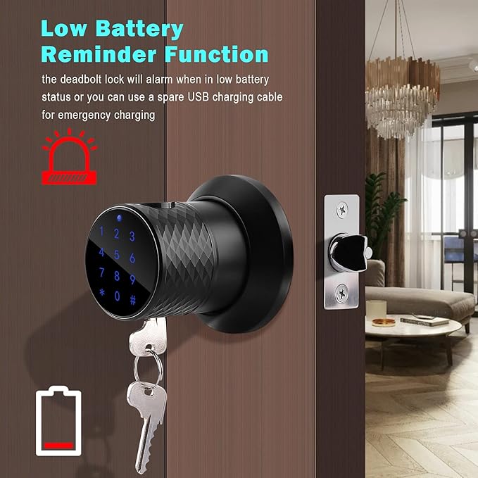 Fingerprint Door Knob, FITNATE Smart Fingerprint Lock with Tuya App Control,255 Users,Password Management, Anti-Slip Handle Door Knob for Bedroom,Home,Hotel,Office