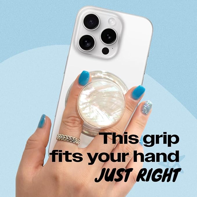 On The Grip Magnetic Phone Grip for MagSafe, Genuine Natural Crystal & Seashell Stone, Swappable Top, Strong Magnet Holder & Kickstand for iPhone 15 14 13 12 Pro Max Plus & MagSafe Cases (Crème)