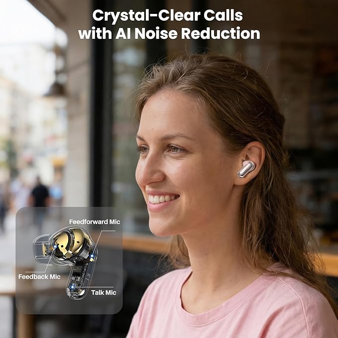 TOZO NC20 Active Noise Cancelling Wireless Earbuds, LDAC Hi-Res Sound Bluetooth Headphones, 6 Mics AI Call Ear Buds 80H Playtime, Dual Pairing, 32 EQ via App, IPX8 Waterproof, Wireless Charging Case