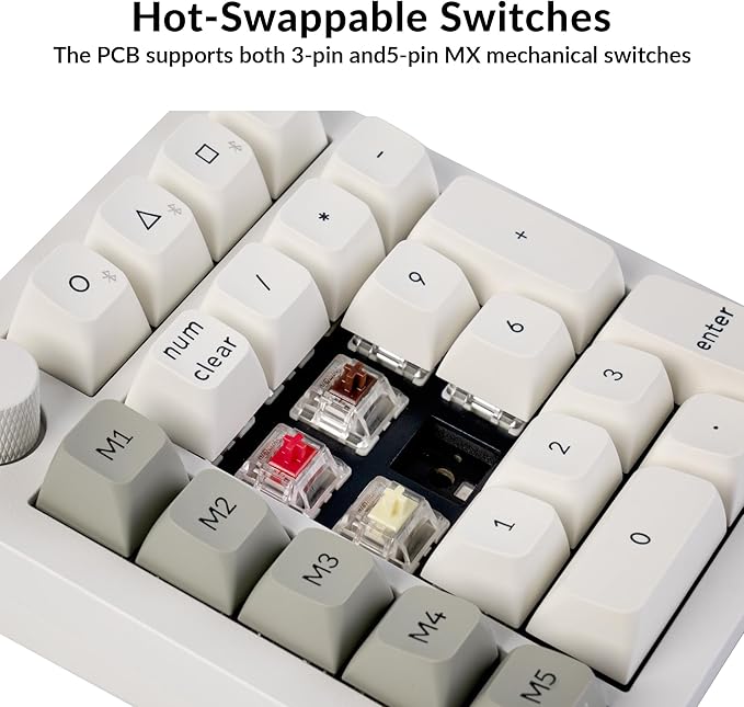 Keychron Q0 Max Wireless Custom Mechanical Numpad, 2.4 GHz/Bluetooth 5.1/Wired QMK Number Pad, RGB Hot-Swappable with Gateron Brown Switch for Laptop Mac Windows Linux - White