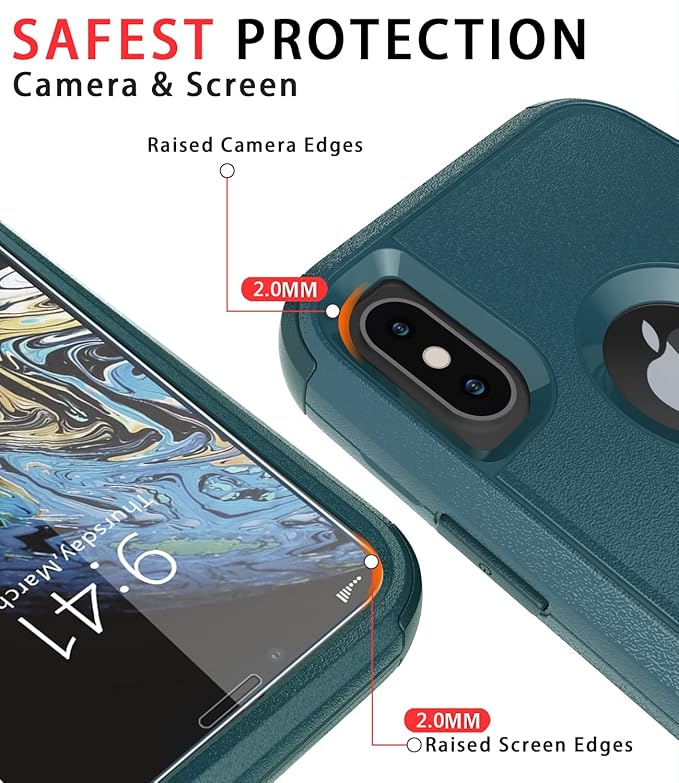 Diverbox for iPhone X Case/iPhone Xs Case [Shockproof] [Dropproof] [Tempered Glass Screen Protector ] Heavy Duty Protection Phone Case Cover for Apple iPhone X/XS (Dark Green)