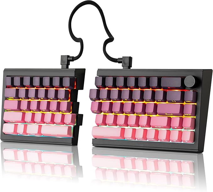 ZORNHER ST68 Wireless Ergonomic Split Mechanical Keyboard,65% Pink & Purple Custom Creamy TKL Keyboard with Knob,Lighted Up PBT Keycaps,Pre-lubed Clicky Switches,Hot-Swappable,RGB Backlit